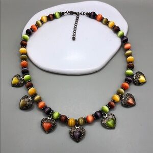 Cat eye heart charm romantic statement necklace vintage 90's y2k colorful fun.